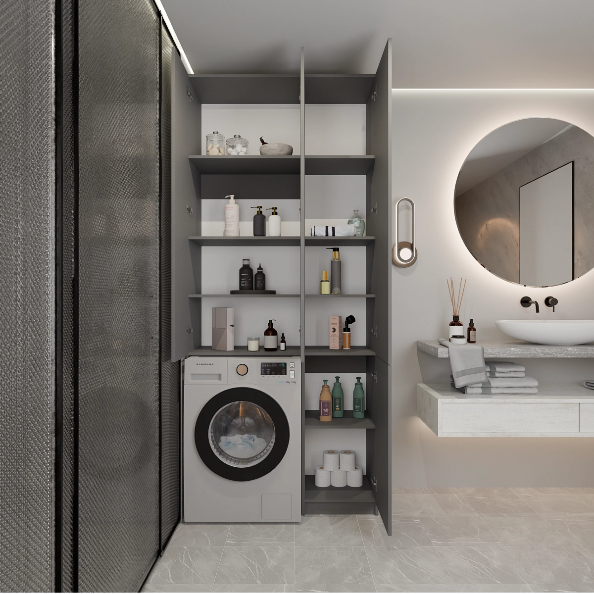 Шкаф-пенал с нишей и полками Тевос Графит