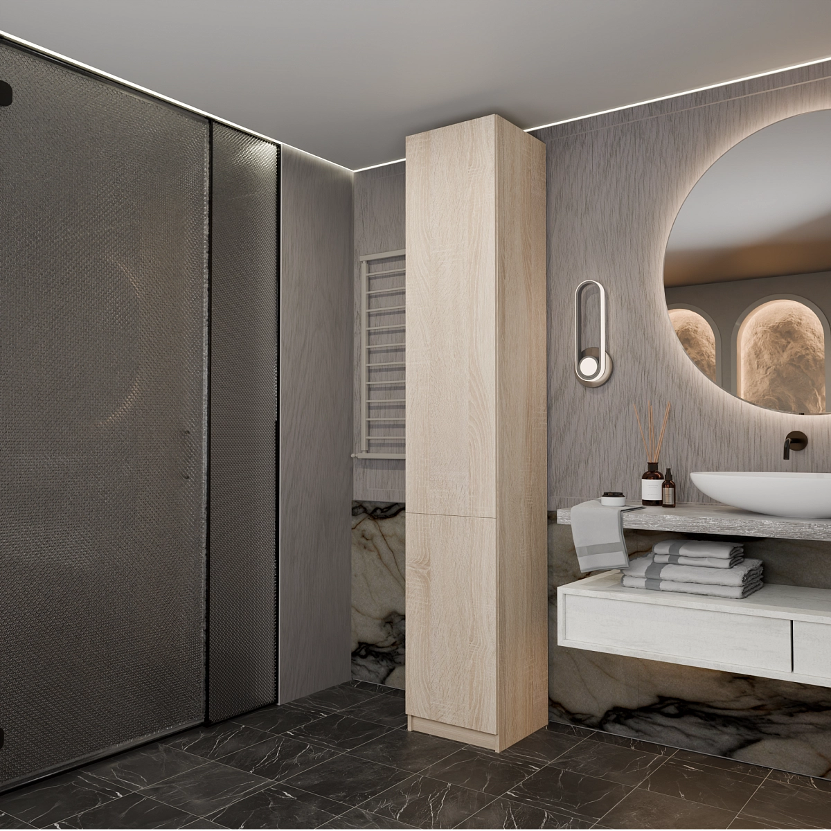 Шкаф-пенал с раздельным хранением Япет Дуб сонома